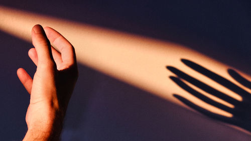 Close-up of hand with shadow on wall
