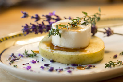 Close-up of dessert in plate on table