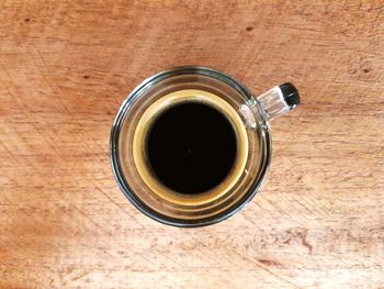 High angle view of coffee cup on table