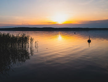 Scenic view of lake against sky during sunset