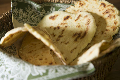 Close-up of bread in basket on table