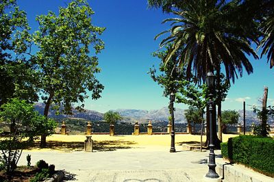 Scenic view of landscape against clear blue sky