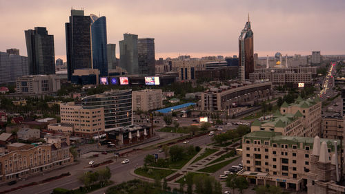 High angle view of buildings in city