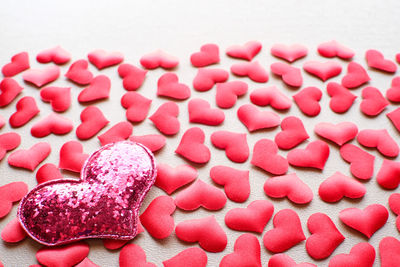 Close-up of heart shape in pink cake