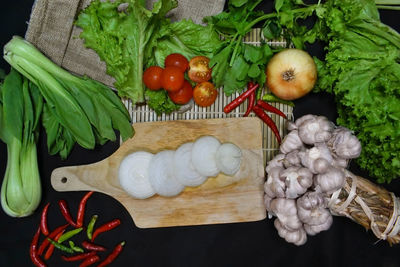 High angle view of fruits and vegetables in container