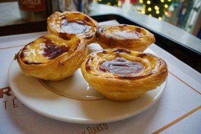 Close-up of dessert served on table