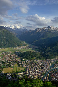 High angle shot of townscape against sky