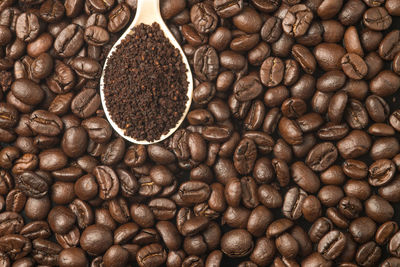 Full frame shot of coffee beans in the spoon