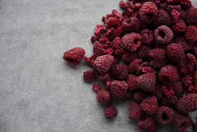 Close-up of pile of raspberries