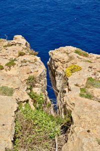 High angle view of rocks by sea