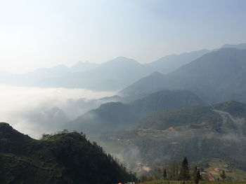 Scenic view of mountains against sky. a view from mt. fansipan observation deck.