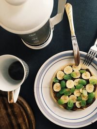 High angle view of vegetables in bowl on table