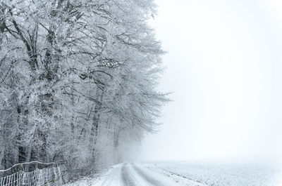 Road passing through snow covered landscape