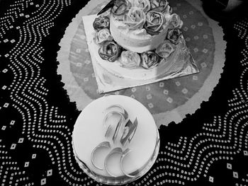 High angle view of bread in plate on table