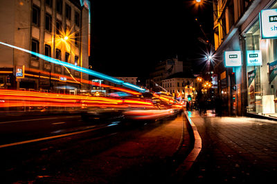 Light trails on city street at night
