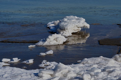 High angle view of snow on beach