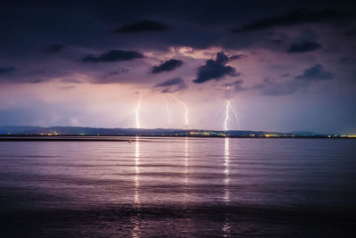 Scenic view of sea against sky at night