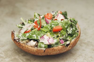 Close-up of chopped fruits on table