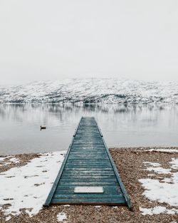 Scenic view of lake against sky during winter