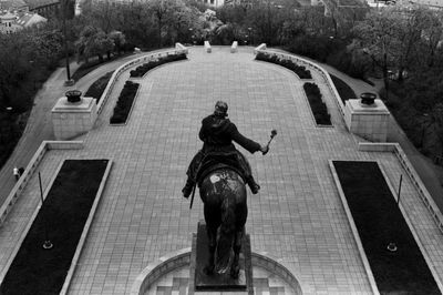 High angle view of equestrian statue in park