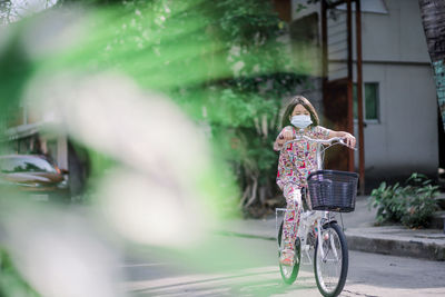 Portrait of woman riding motorcycle