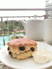 Close-up of breakfast served on table