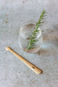 High angle view of drink on table