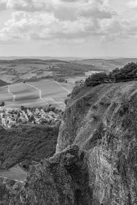 High angle view of land against sky