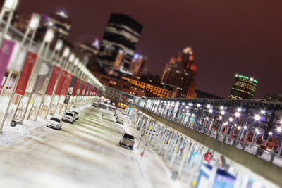 Defocused image of people in city at night