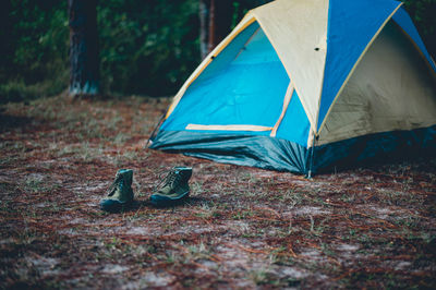 Low section of tent on field