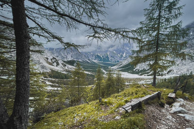 Scenic view of snowcapped mountains against sky