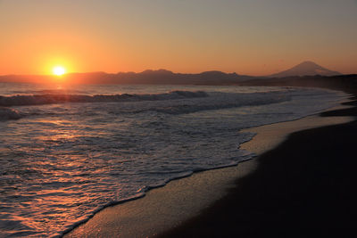 Scenic view of sea against sky during sunset