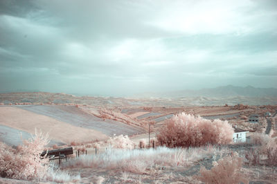 Scenic view of infrared landscape against sky 