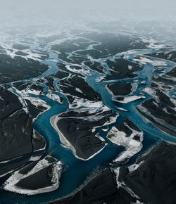 High angle view of snow covered landscape