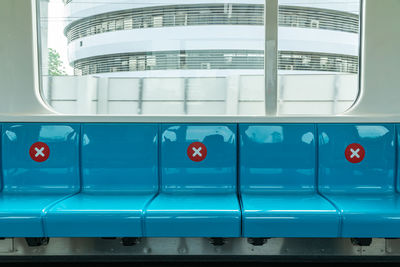 Close-up of railroad station platform