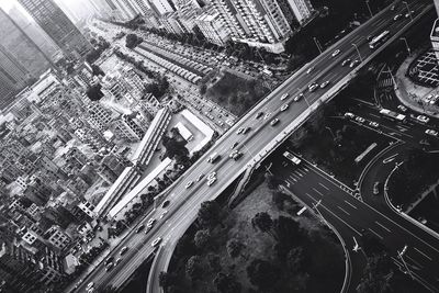 High angle view of street amidst buildings in city