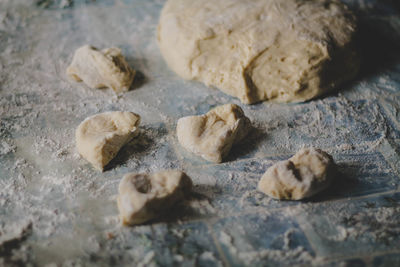 High angle view of dough on table