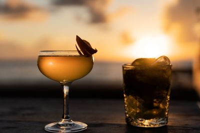 Close-up of wine in glass on table