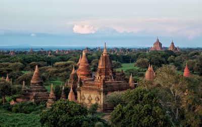 Panoramic view of temple on building against sky