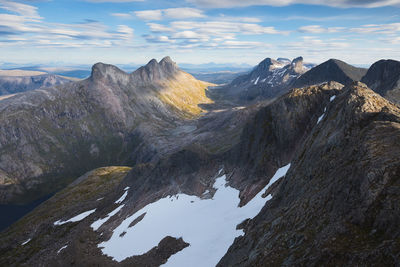 Panoramic view of snowcapped mountains against sky