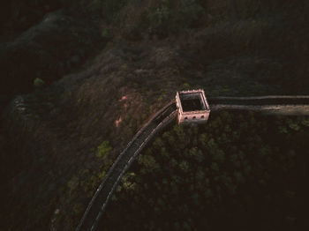 High angle view of road amidst trees in forest