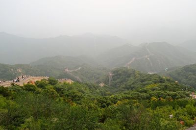 High angle view of landscape and mountains against sky