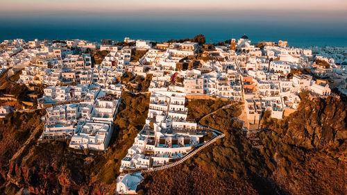 Santorini island thera city, greece. aerial view - drone shot.