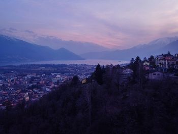 High angle view of townscape against sky at dusk