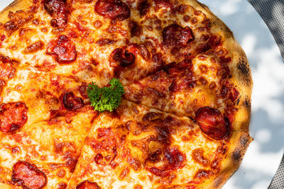 High angle view of pizza