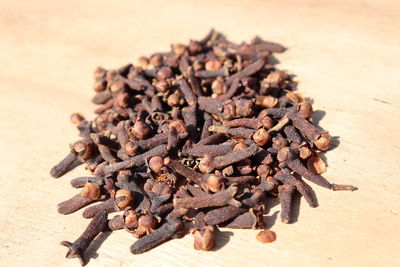 High angle view of coffee beans on table