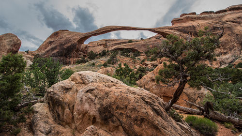 Rock formations on landscape against sky