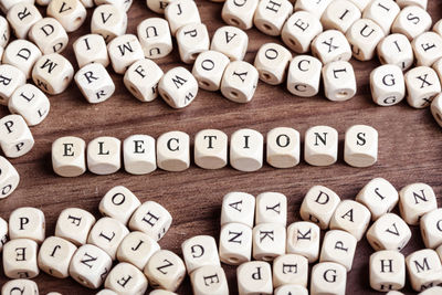 Close-up of text on table