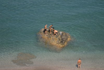 High angle view of people on beach