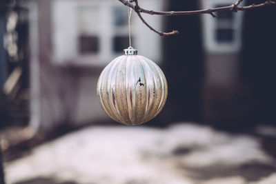 Close-up of christmas decoration hanging outdoors